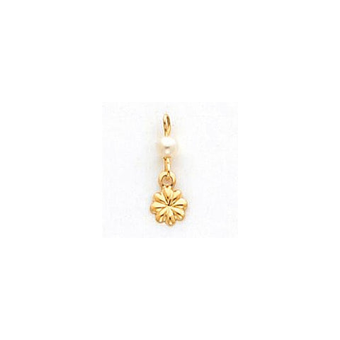 14K Yellow Gold Cultured Pearl & Flower Pendant On Chain Necklace
