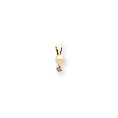 14K Yellow Gold Cultured Pearl & Cz Pendant On Chain Necklace