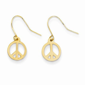 14k Yellow Gold Peace Sign Dangle Earrings