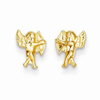 14k Yellow Gold Angel w/Bow Post Earring, Jewelry Earrings