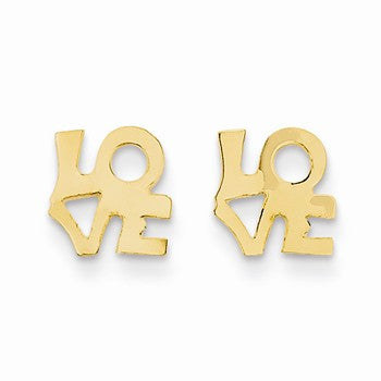 14k Yellow Gold LOVE Post Earring, Jewelry Earrings
