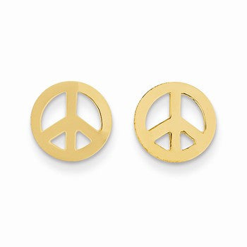 14k Yellow Gold Peace Sign Post Earrings
