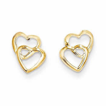 14k Yellow Gold Hearts Post Earrings