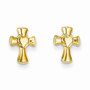 14k Yellow Gold Heart Cross Post Earrings