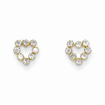 14k Yellow Gold CZ Heart Post Earrings