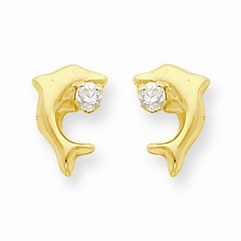 14k Yellow Gold Dolphin w/CZ Post Earrings