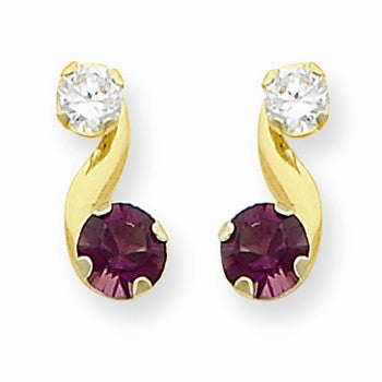 14k Yellow Gold Synthetic Amethyst (Feb) Post Earrings