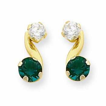 14k Yellow Gold Synthetic Emerald (May) Post Earrings