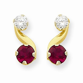 14k Yellow Gold Synthetic Ruby (Jul) Post Earrings