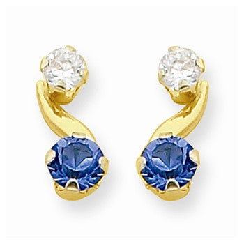 14k Yellow Gold Synthetic Sapphire (Sep) Post Earrings