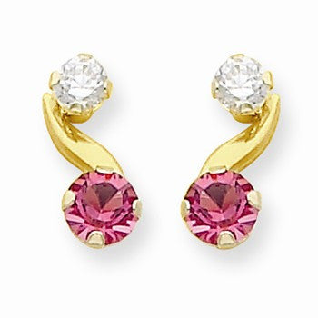 14k Yellow Gold Synthetic Pink Tourmaline (Oct) Post Earrings