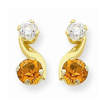 14k Yellow Gold Synthetic Citrine (Nov) Post Earrings