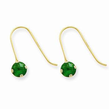 14k Yellow Gold Synthetic Emerald (May) Dangle Earrings