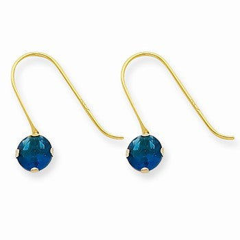 14k Yellow Gold Synthetic Blue Topaz (Dec) Dangle Earrings