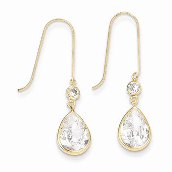 14k Yellow Gold CZ Dangle Earrings