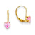 14k Yellow Gold Pink CZ Heart Leverback Earrings