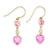 14k Yellow Gold Pink CZ Double Heart Dangle Earrings