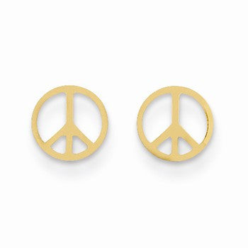 14k Yellow Gold Peace Sign Post Earrings