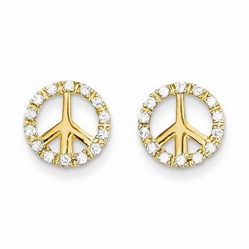 14k Yellow Gold CZ Peace Sign Post Earrings