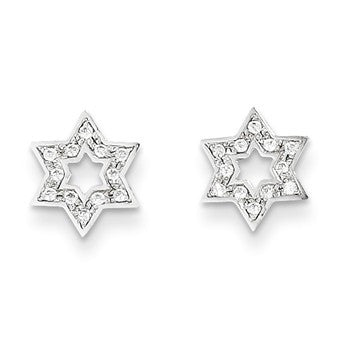 14k White Gold CZ Star of David Earrings