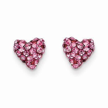 14k Yellow Gold Pink Crystal Heart Post Earrings
