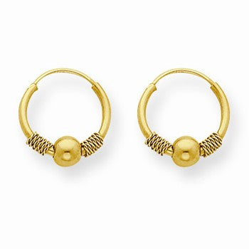 14k Yellow Gold Endless Hoop w/Bead Earrings