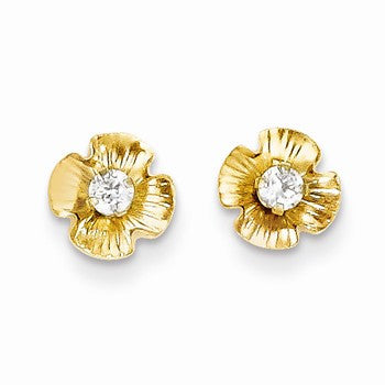 14k Yellow Gold Flower 2.5mm CZ Post Earrings