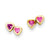 14k Yellow Gold Pink CZ Hearts Post Earrings