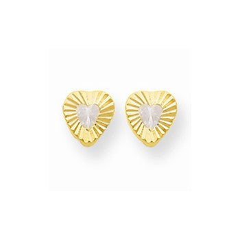 14k Yellow Gold CZ Heart Post Earrings
