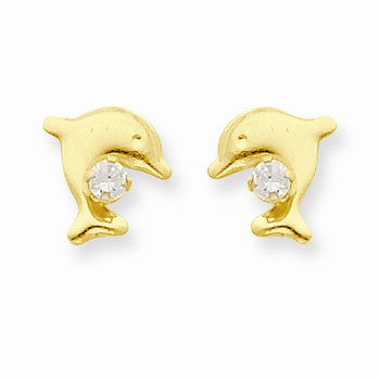 14k Yellow Gold Dolphin w/CZ Post Earrings