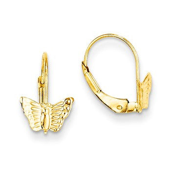 14k Yellow Gold Butterfly Leverback Earrings