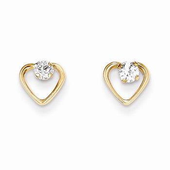 14k Yellow Gold Heart w/CZ Post Earrings