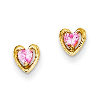 14k Yellow Gold Heart w/Pink CZ Post Earrings