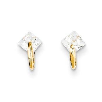 14k Yellow Gold CZ 4mm Square Post Earrings