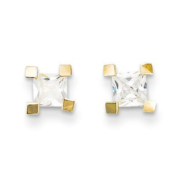 14k Yellow Gold CZ Square Post Earrings