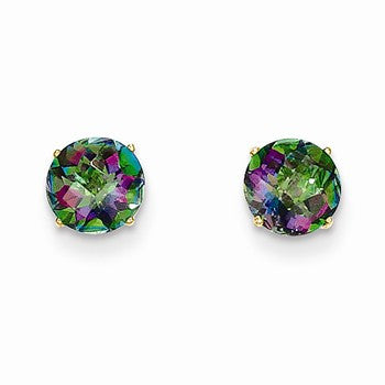 14k Yellow Gold Round Mystic Topaz 6mm Post Earrings
