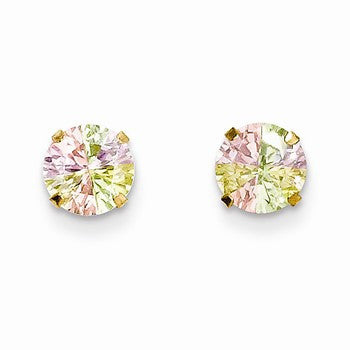 14k Yellow Gold Multi-color CZ 6mm Post Earrings