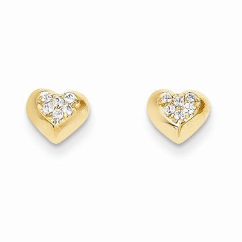 14k Yellow Gold CZ Heart Post Earrings