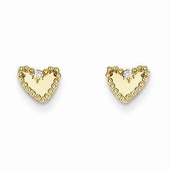 14k Yellow Gold CZ Heart Post Earrings