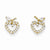 14k Yellow Gold CZ Heart with Leaf Post Earrings