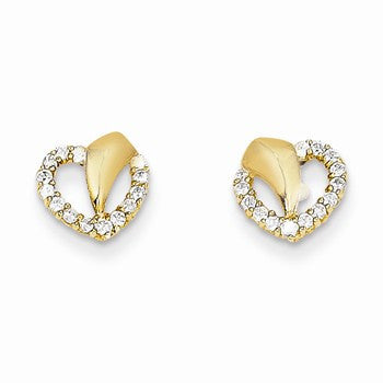 14k Yellow Gold CZ Heart Post Earrings