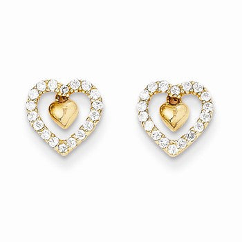14k Yellow Gold CZ Heart Post Earrings