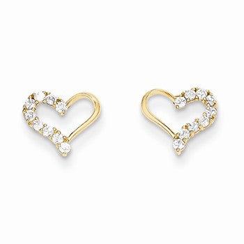 14k Yellow Gold CZ Heart Post Earrings