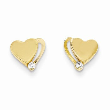 14k Yellow Gold CZ Polished Heart Post Earrings