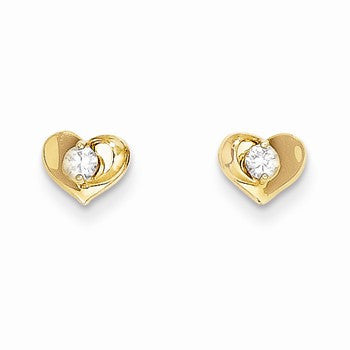 14k Yellow Gold CZ Heart Post Earrings