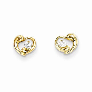 14k Yellow Gold CZ Heart Post Earrings