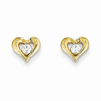 14k Yellow Gold CZ Heart Post Earrings
