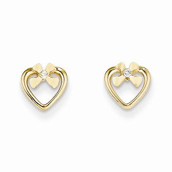 14k Yellow Gold CZ Heart Post Earrings