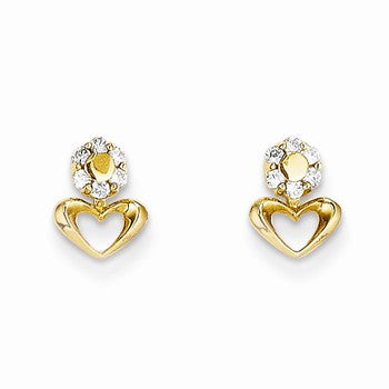 14k Yellow Gold CZ Heart Post Earrings