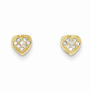 14k Yellow Gold CZ Heart Post Earrings